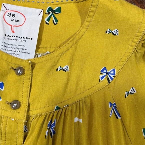 Conversations by Anthropologie Limited Edition Yellow Bow Print Blouse Size 8 - Picture 8 of 8